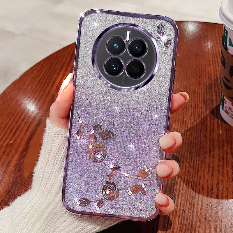 Flower Pattern Phone Case for Huawei Mate 50 4G Shiny Rhinestone Gradient Color Glitter Powder TPU Protective Cover Flower Pattern Phone Case for Huawei Mate 50 4G Shiny Rhinestone Gradient Color Glitter Powder TPU Protective Cover